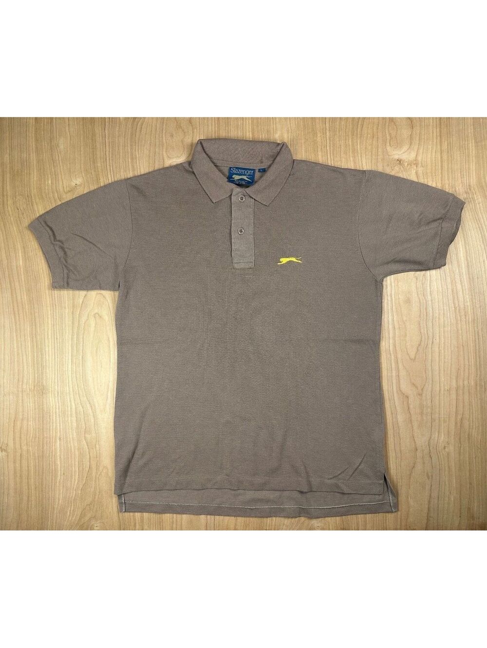 Vintage 80s Slazenger polo shirt large pique knit preppy tan short sleeve preppy